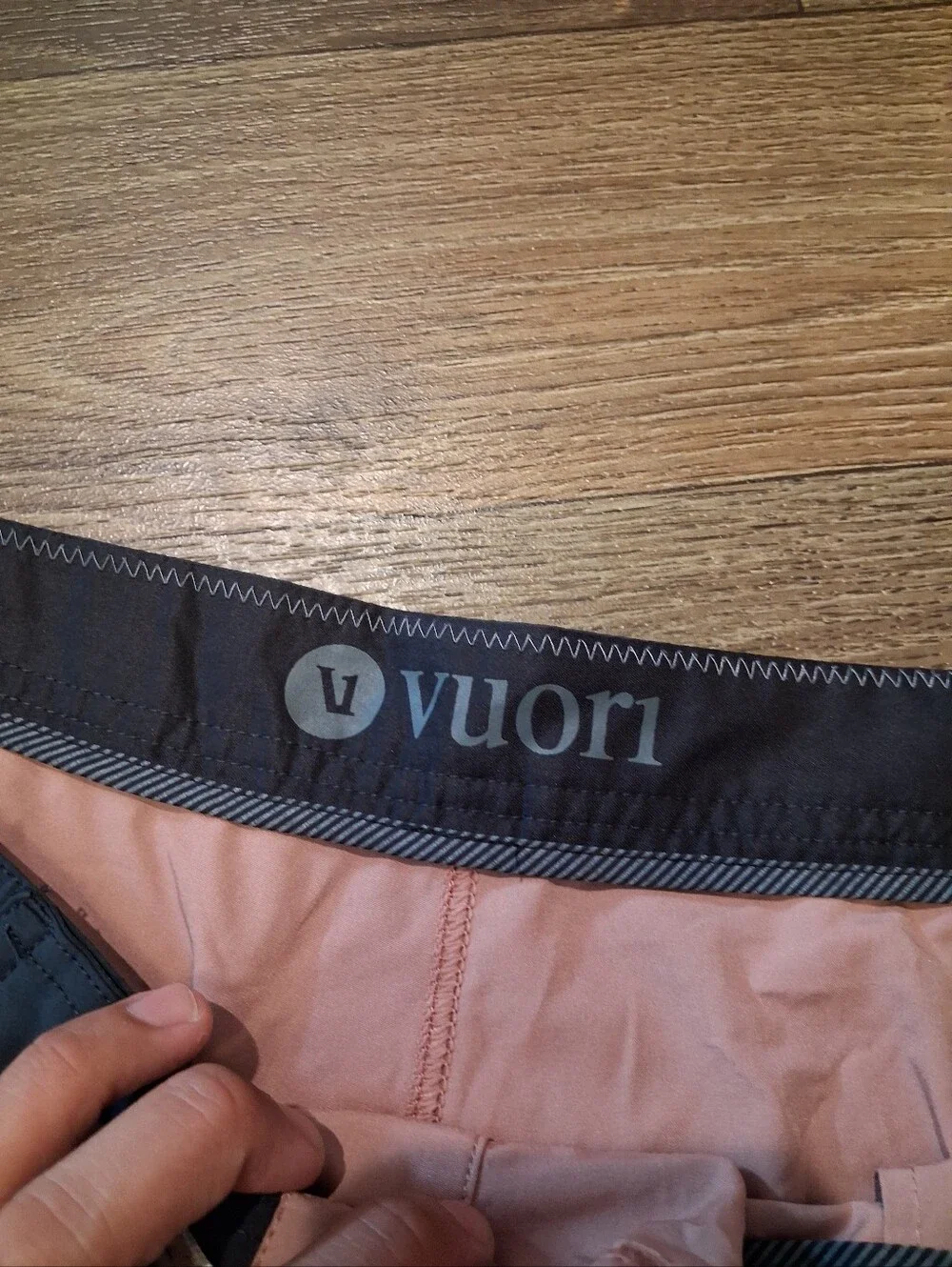 Vuori Men's Coral Pink Floral Board Shorts with Navy Trim